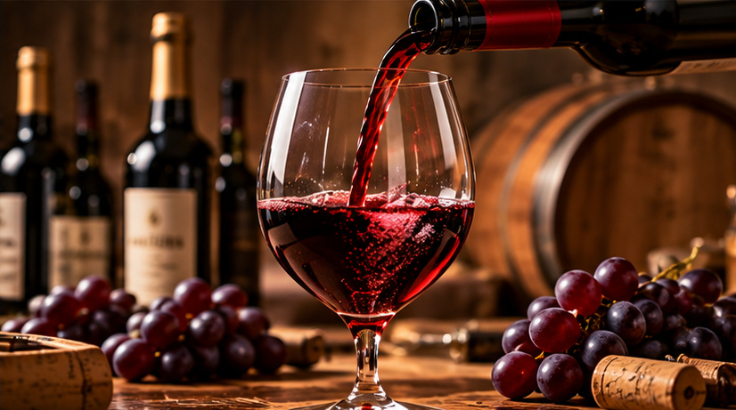 Red wine served in a glass