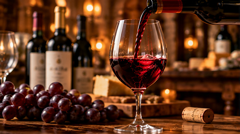 A glass of wine in a warm setting